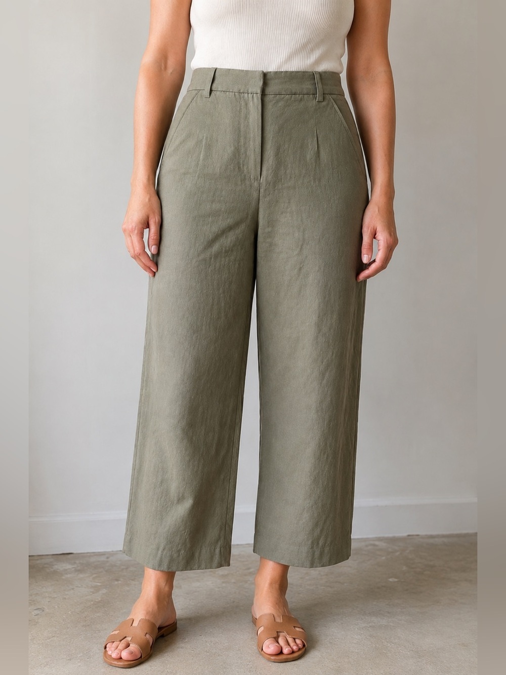 NWT Banana Republic Olive Linen Blend Wide Leg Pants 10 Retail $130